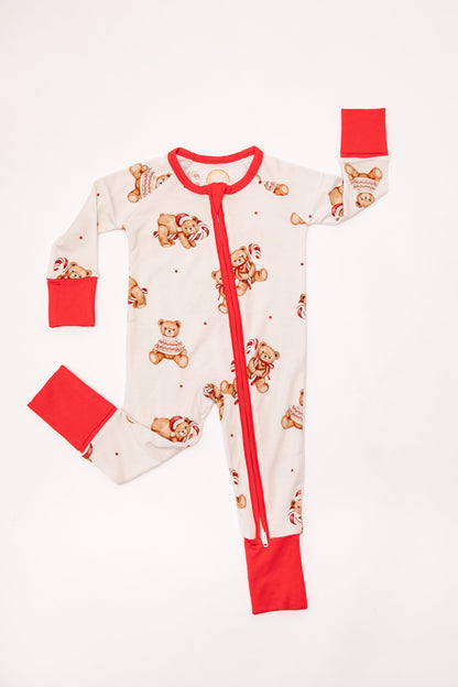 Christmas Teddy Bear Baby Bamboo Zipper Romper