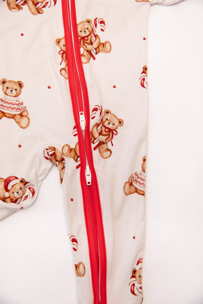 Christmas Teddy Bear Baby Bamboo Zipper Romper