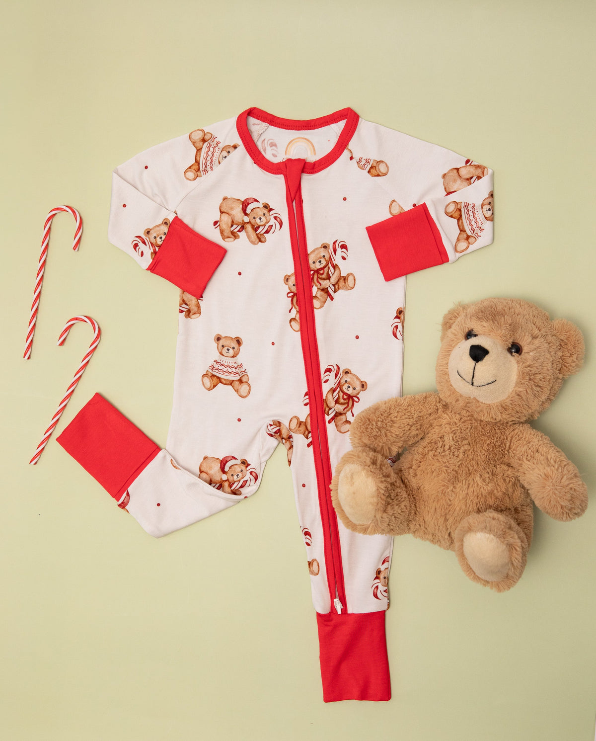Christmas Teddy Bear Baby Bamboo Zipper Romper
