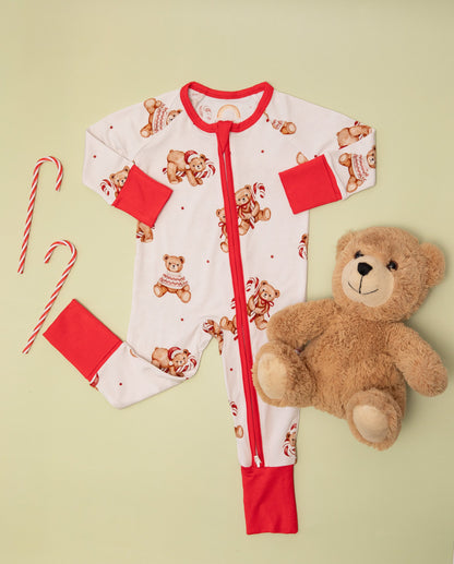 Christmas Teddy Bear Baby Bamboo Zipper Romper
