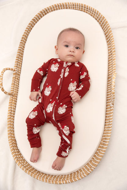 Christmas Vintage Santa Baby Bamboo Zipper Romper