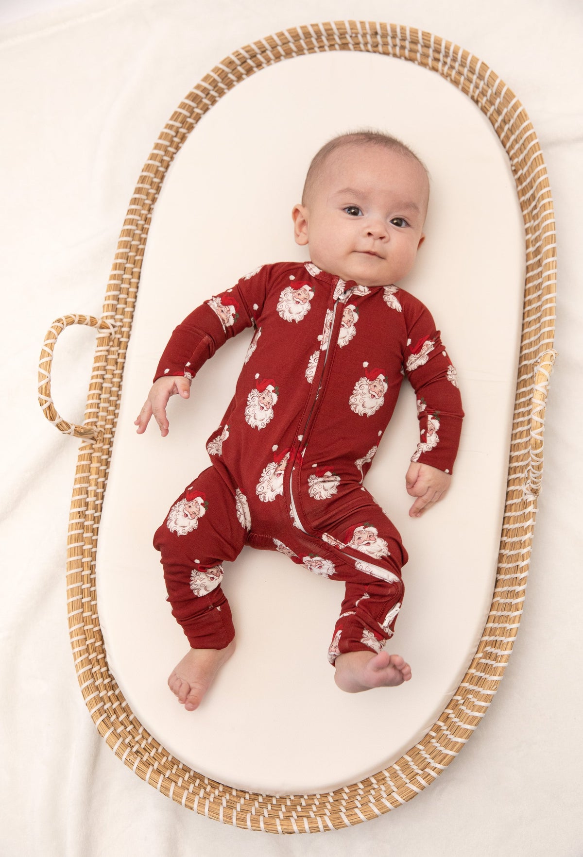 Christmas Vintage Santa Baby Bamboo Zipper Romper