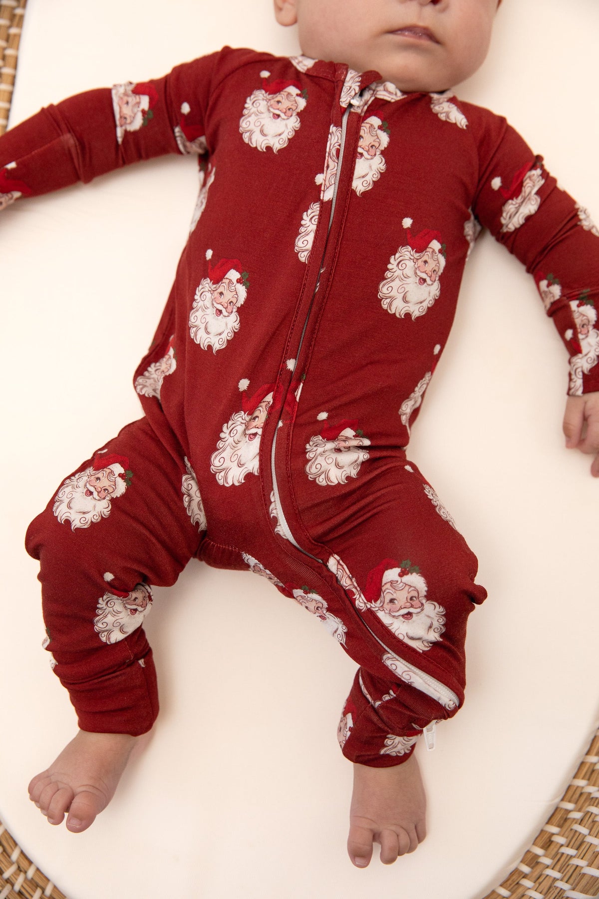 Christmas Vintage Santa Baby Bamboo Zipper Romper