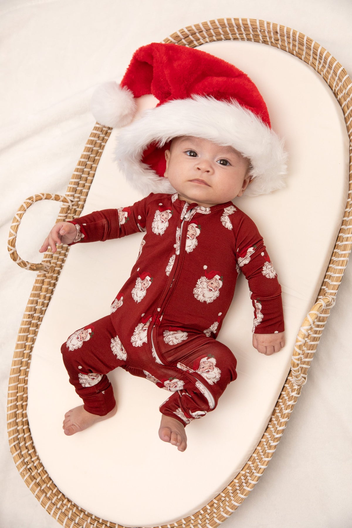 Christmas Vintage Santa Baby Bamboo Zipper Romper