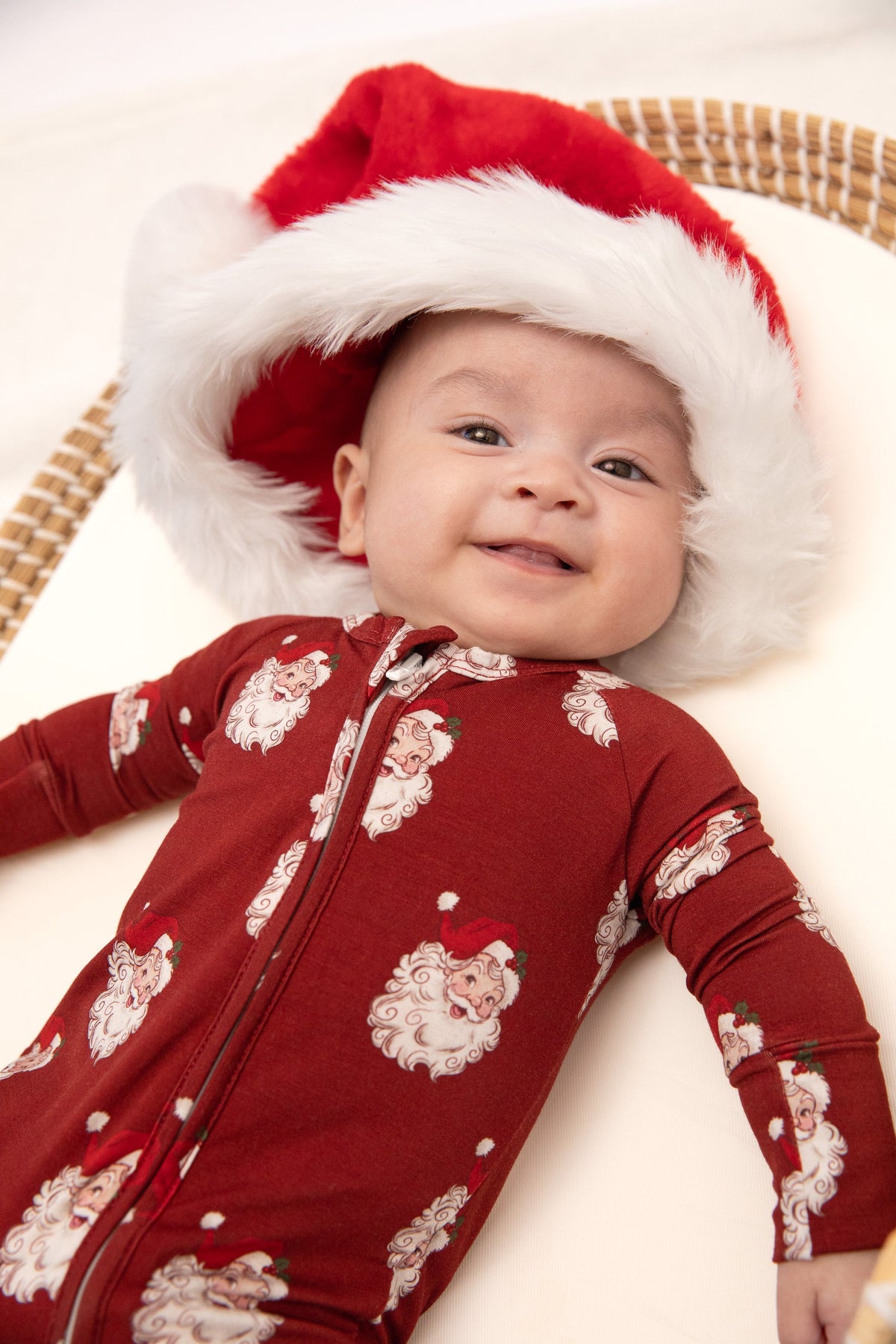 Christmas Vintage Santa Baby Bamboo Zipper Romper