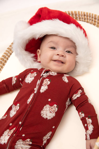 Christmas Vintage Santa Baby Bamboo Zipper Romper