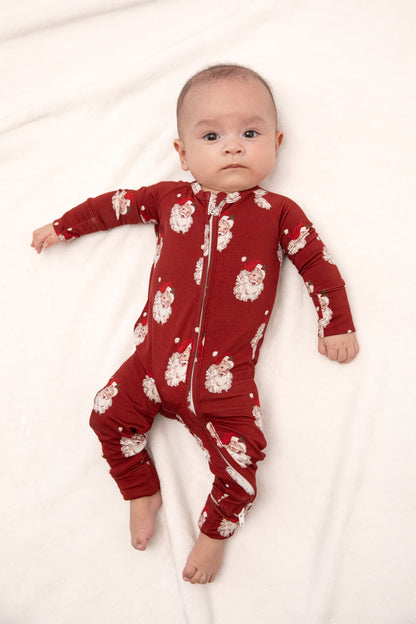 Christmas Vintage Santa Baby Bamboo Zipper Romper