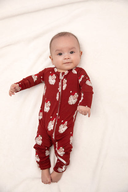 Christmas Vintage Santa Baby Bamboo Zipper Romper