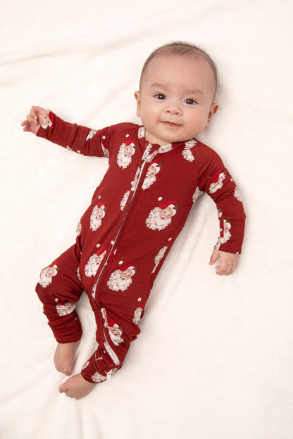 Christmas Vintage Santa Baby Bamboo Zipper Romper