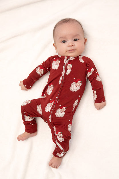 Christmas Vintage Santa Baby Bamboo Zipper Romper