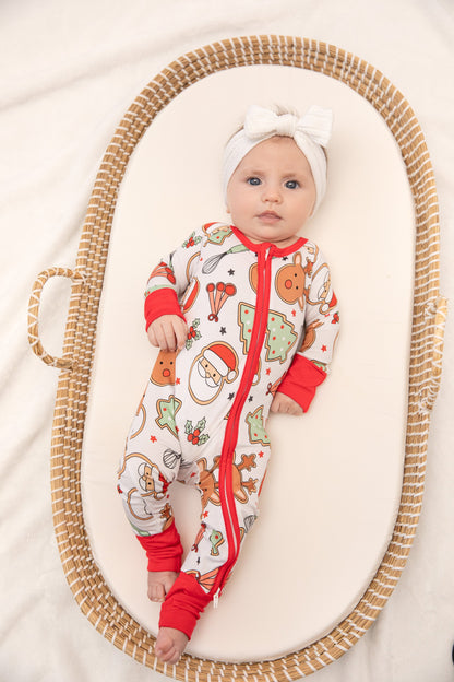 Christmas Cookies Baby Bamboo Zipper Romper