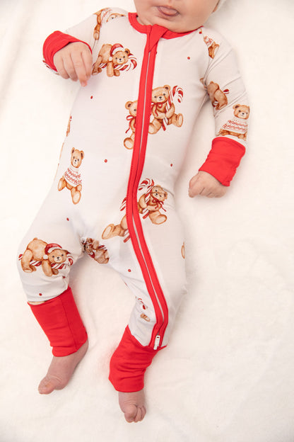 Christmas Teddy Bear Baby Bamboo Zipper Romper