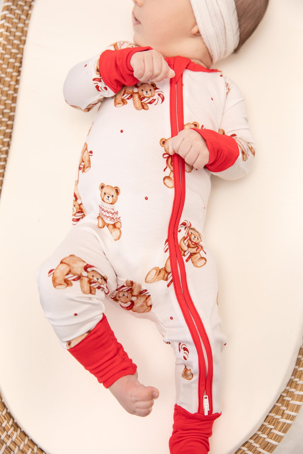 Christmas Teddy Bear Baby Bamboo Zipper Romper