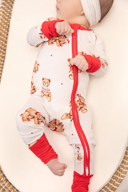 Christmas Teddy Bear Baby Bamboo Zipper Romper