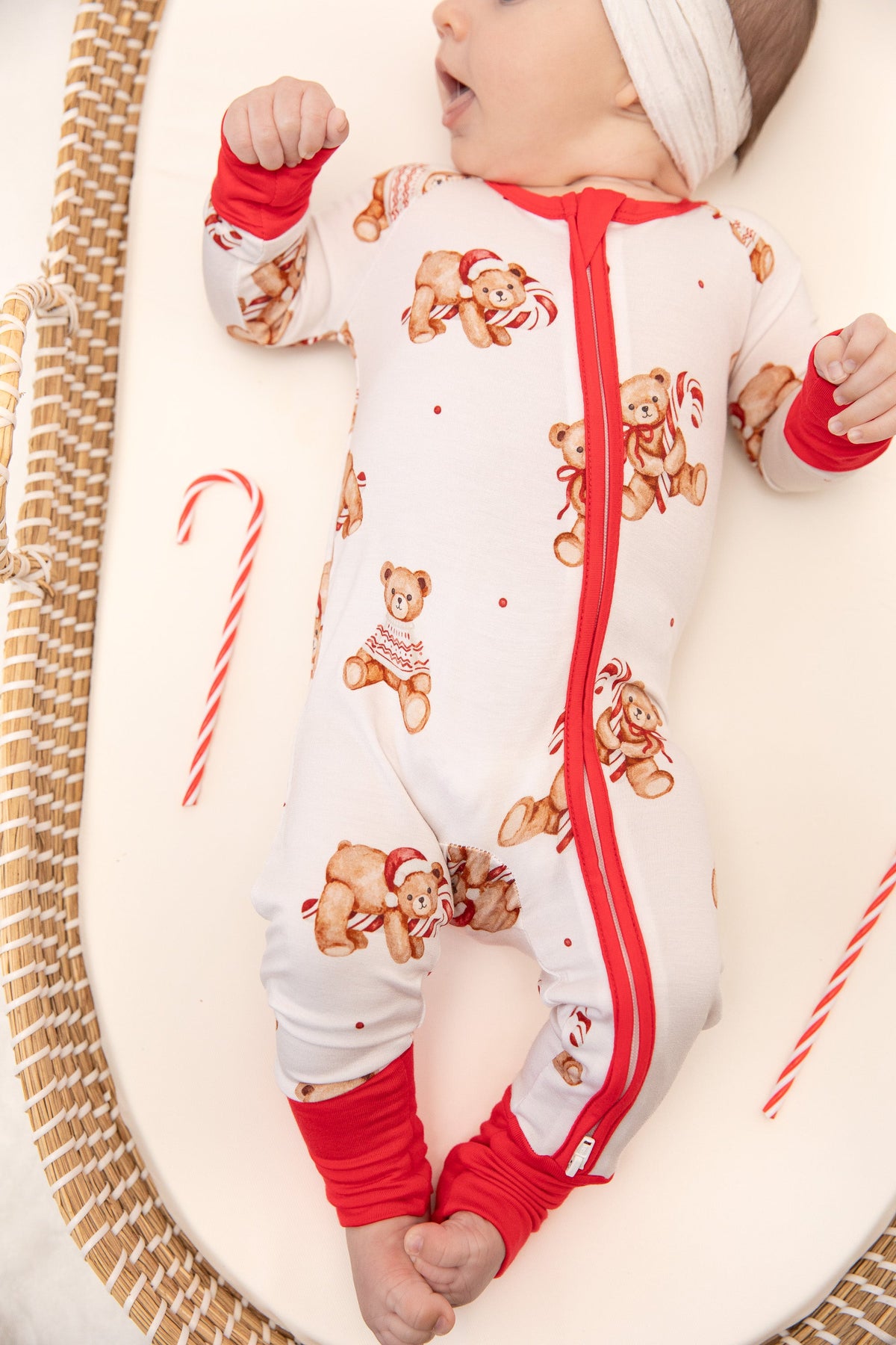 Christmas Teddy Bear Baby Bamboo Zipper Romper