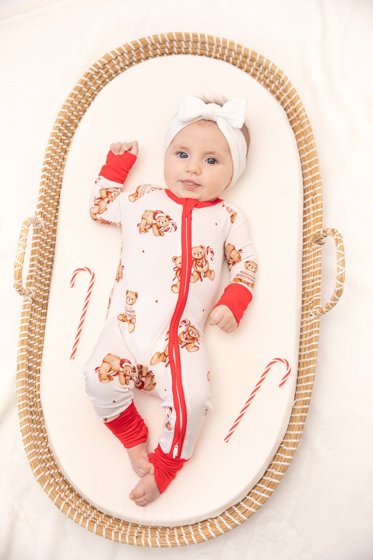 Christmas Teddy Bear Baby Bamboo Zipper Romper