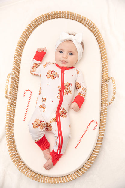 Christmas Teddy Bear Baby Bamboo Zipper Romper