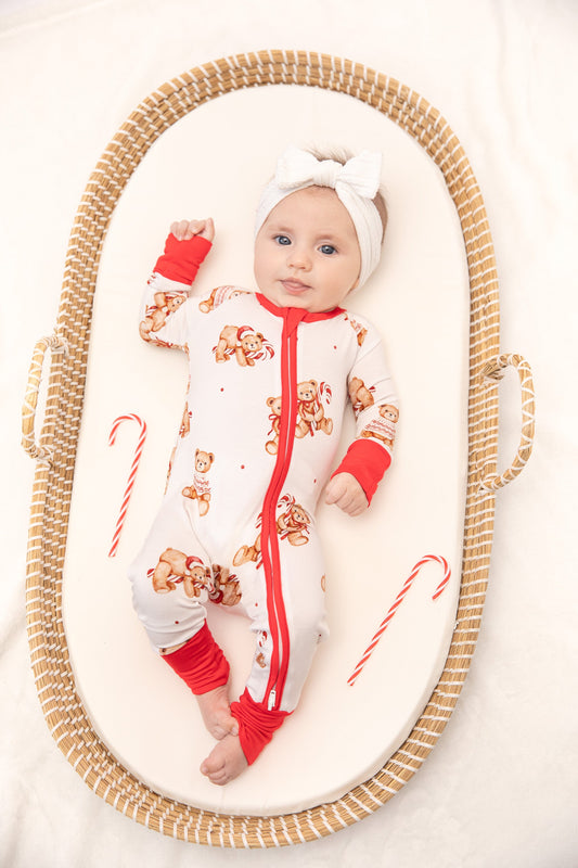 Christmas Teddy Bear Baby Bamboo Zipper Romper