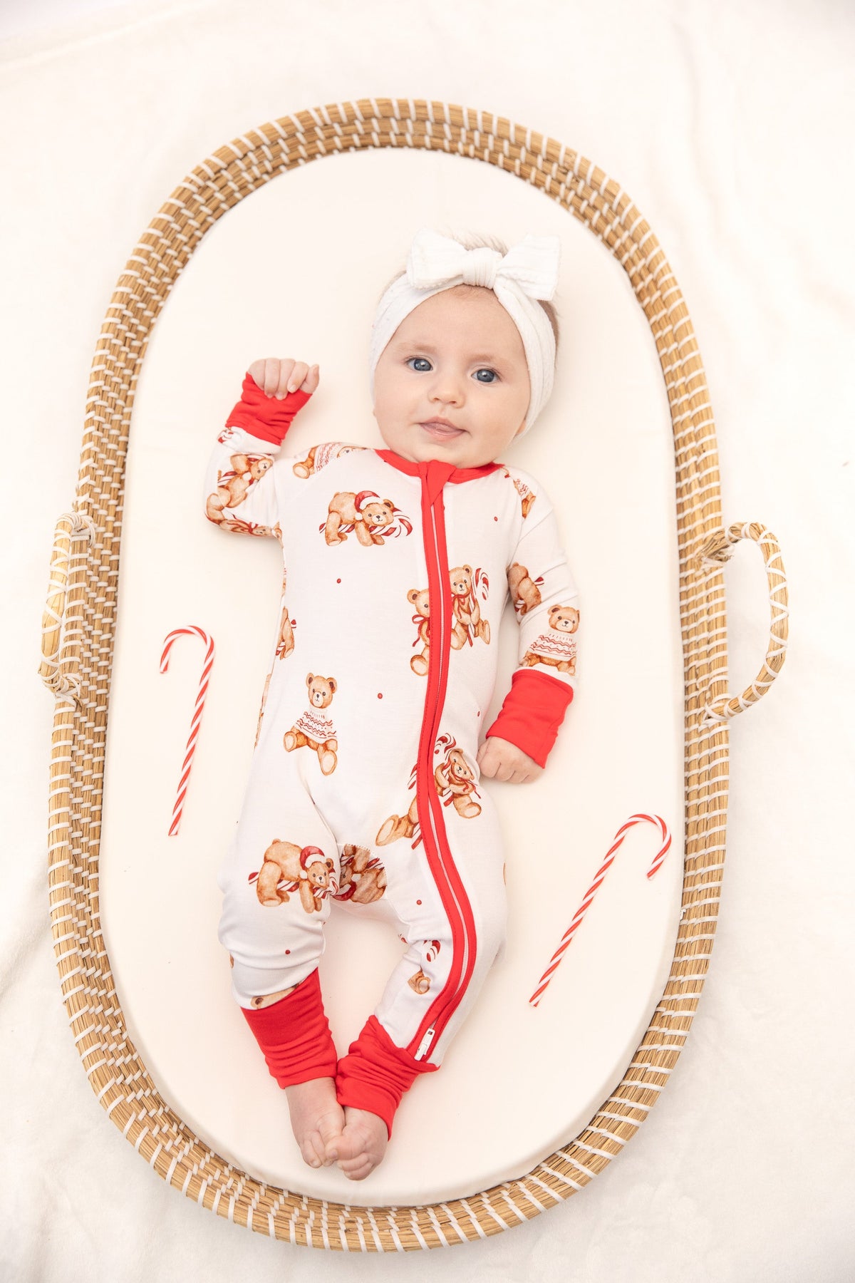 Christmas Teddy Bear Baby Bamboo Zipper Romper