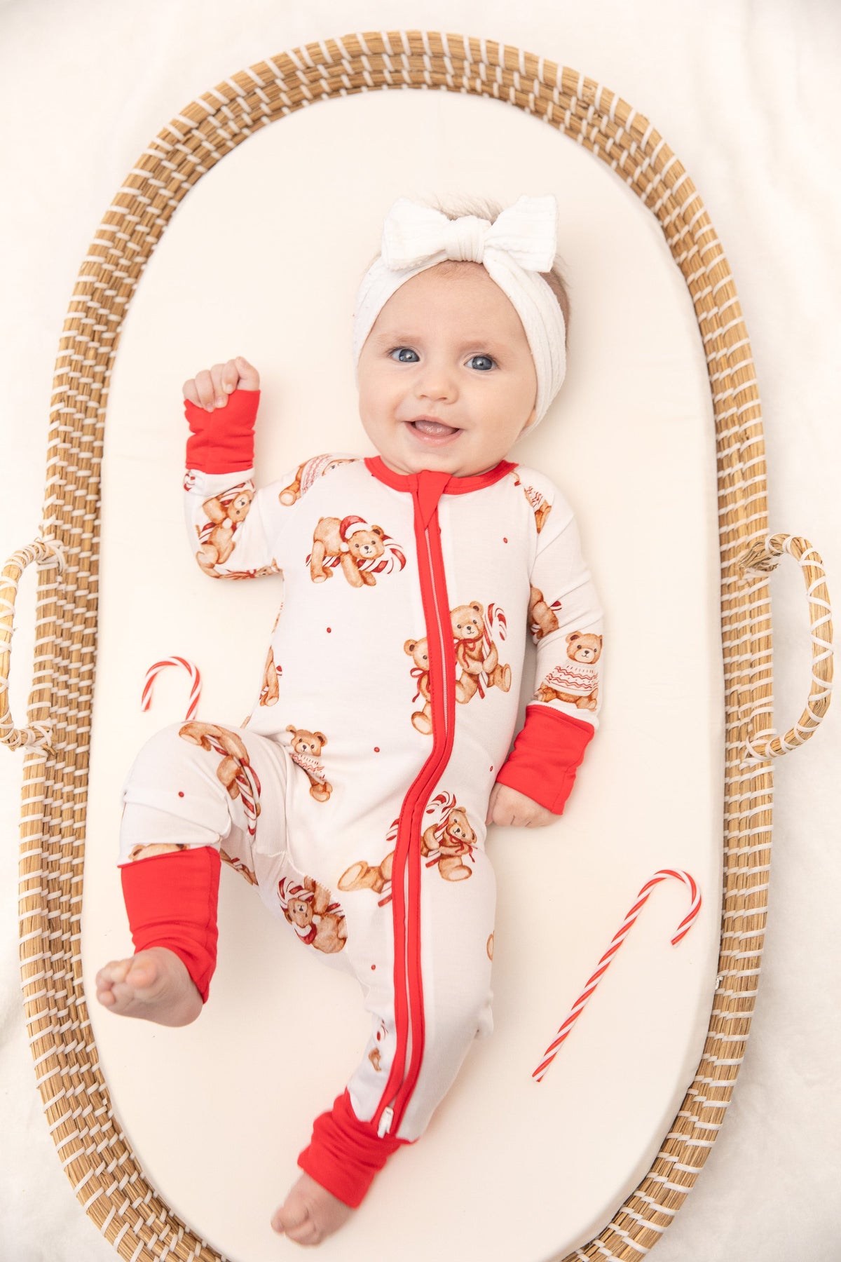 Christmas Teddy Bear Baby Bamboo Zipper Romper