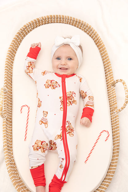 Christmas Teddy Bear Baby Bamboo Zipper Romper