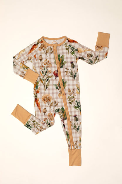 Fall Veggies Baby Bamboo Zipper Romper