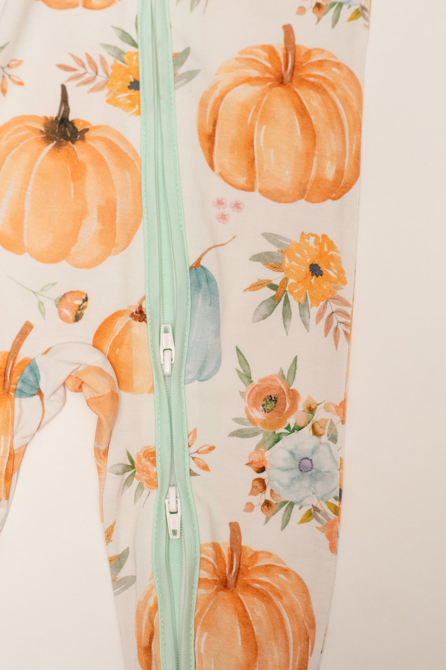 Pumpkin Floral Baby Bamboo Zipper Romper