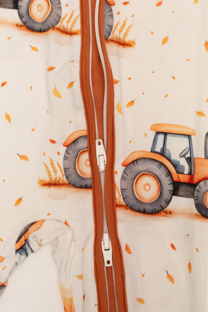 Fall Pumpkin Tractors Baby Bamboo Zipper Romper