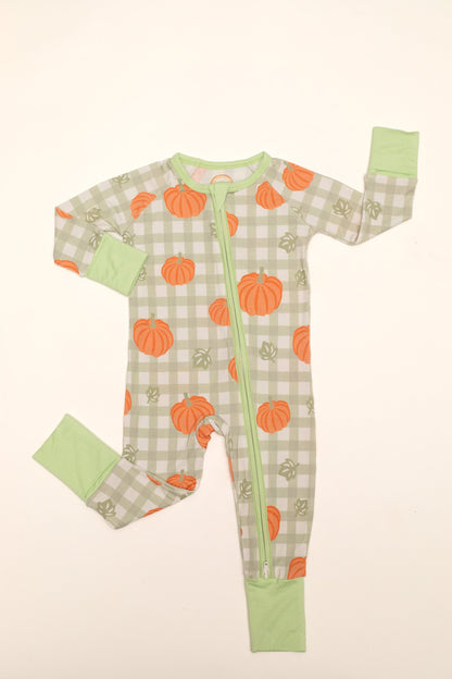 Pumpkin Plaid Baby Bamboo Zipper Romper