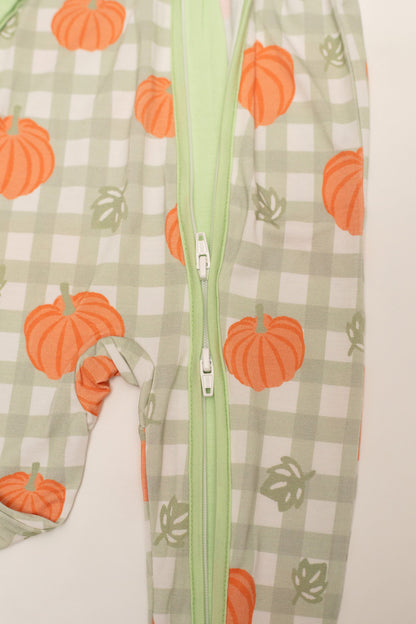 Pumpkin Plaid Baby Bamboo Zipper Romper