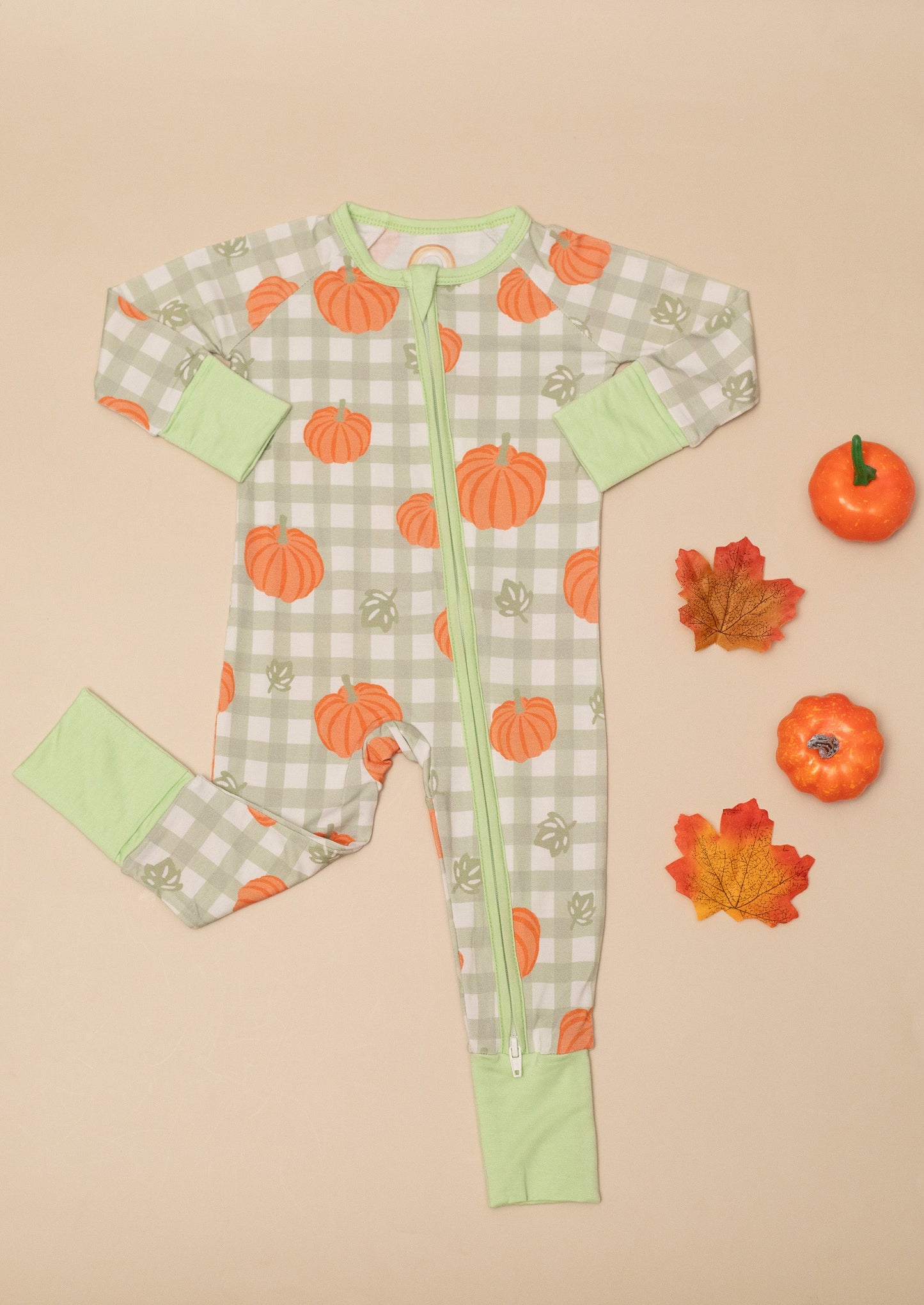Pumpkin Plaid Baby Bamboo Zipper Romper