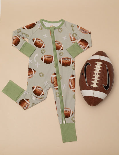 Football Baby Bamboo Zipper Romper