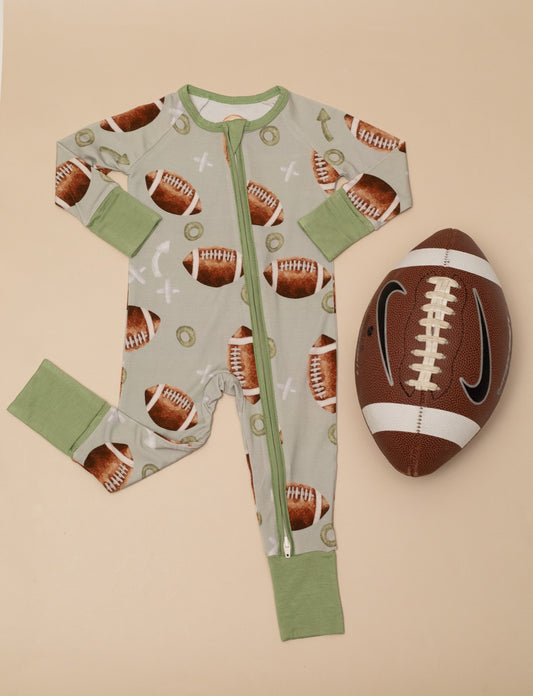 Football Baby Bamboo Zipper Romper