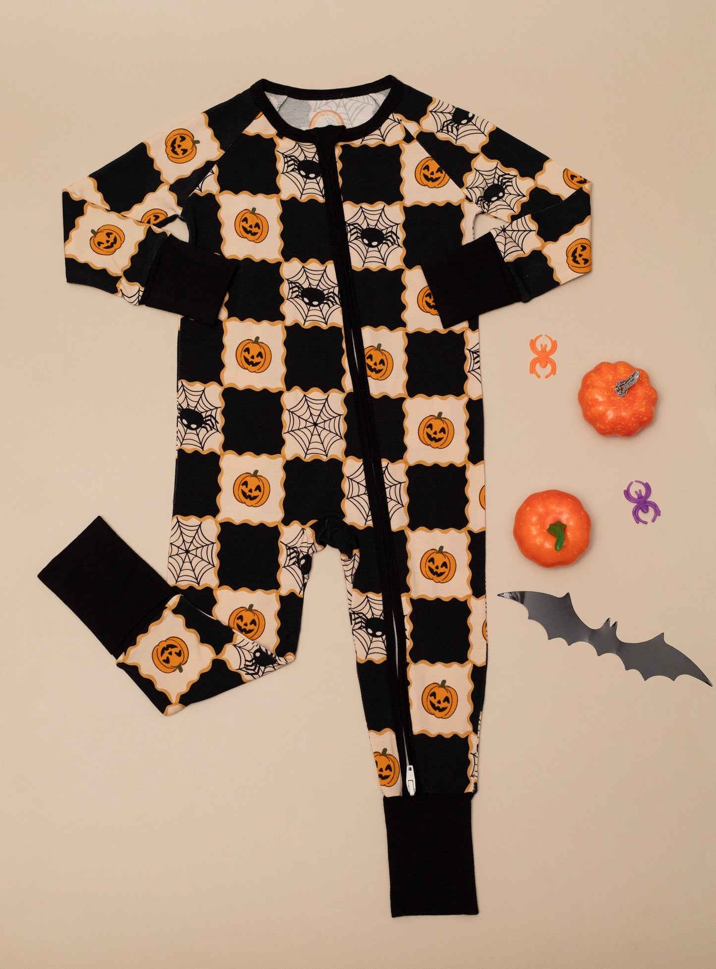 Checker Halloween Baby Bamboo Zipper Romper