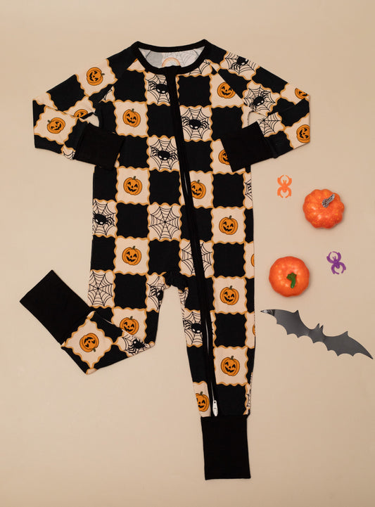 Checker Halloween Baby Bamboo Zipper Romper