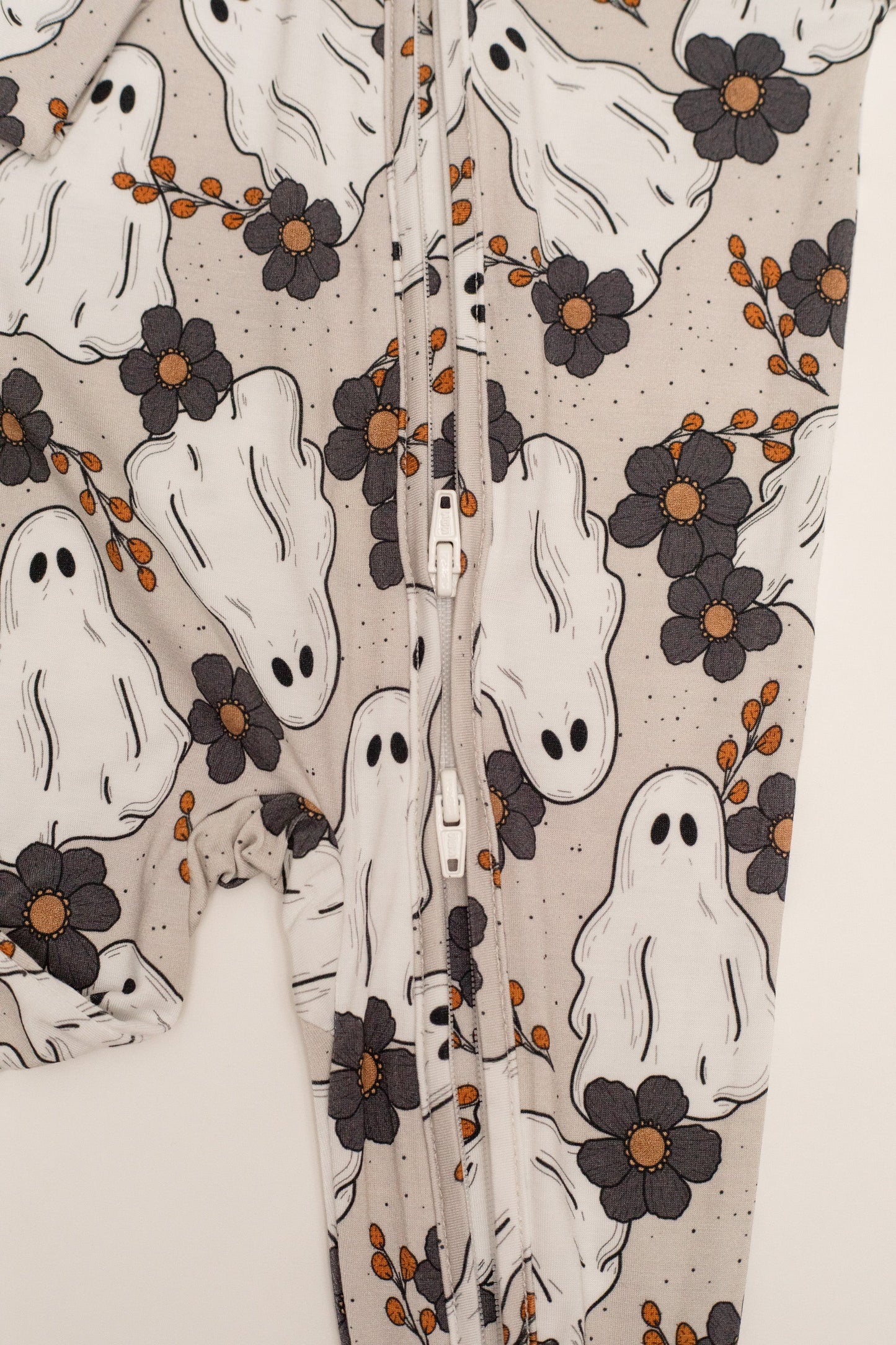 Floral Ghost Halloween Baby Bamboo Zipper Romper
