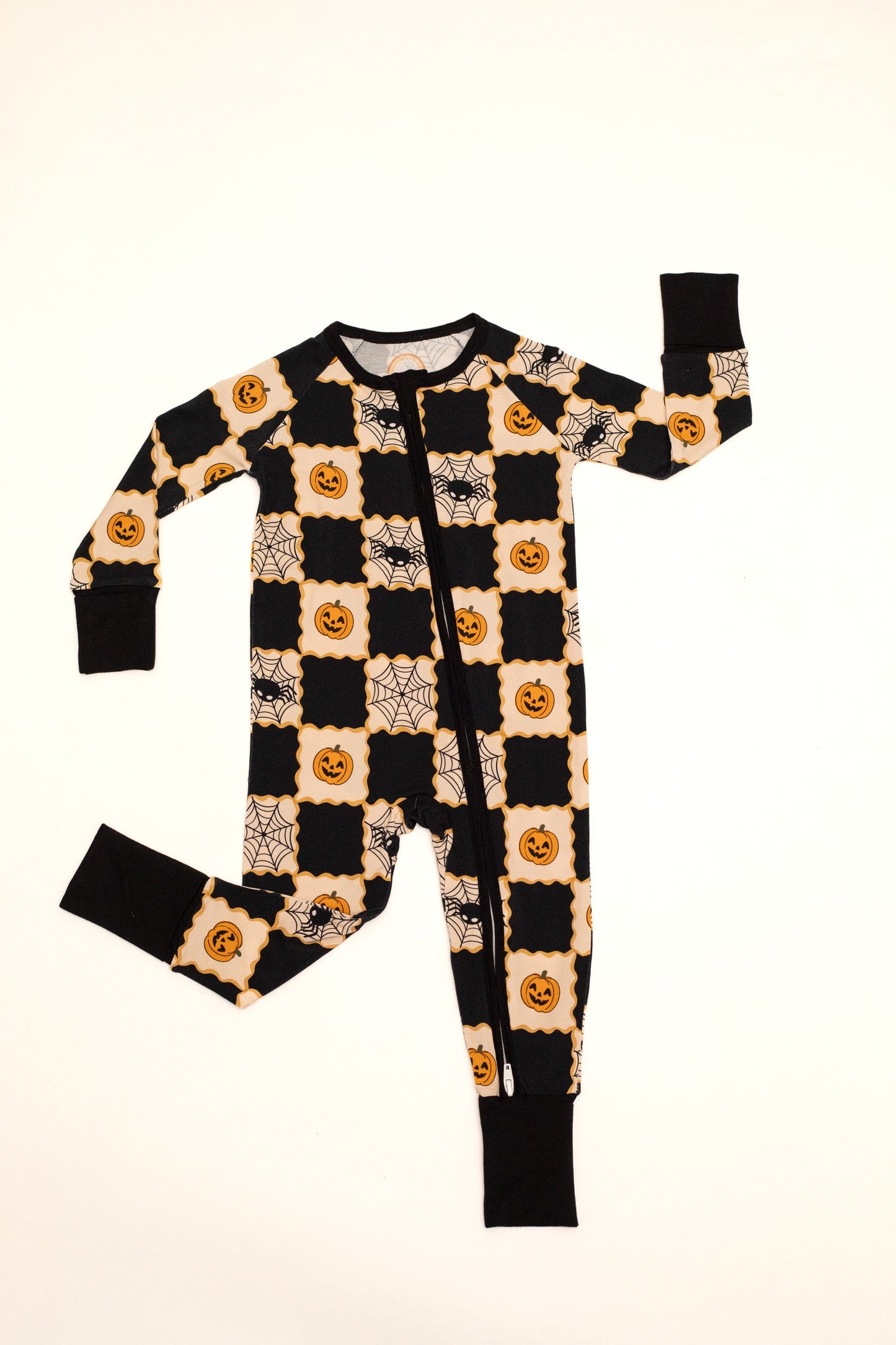 Checker Halloween Baby Bamboo Zipper Romper