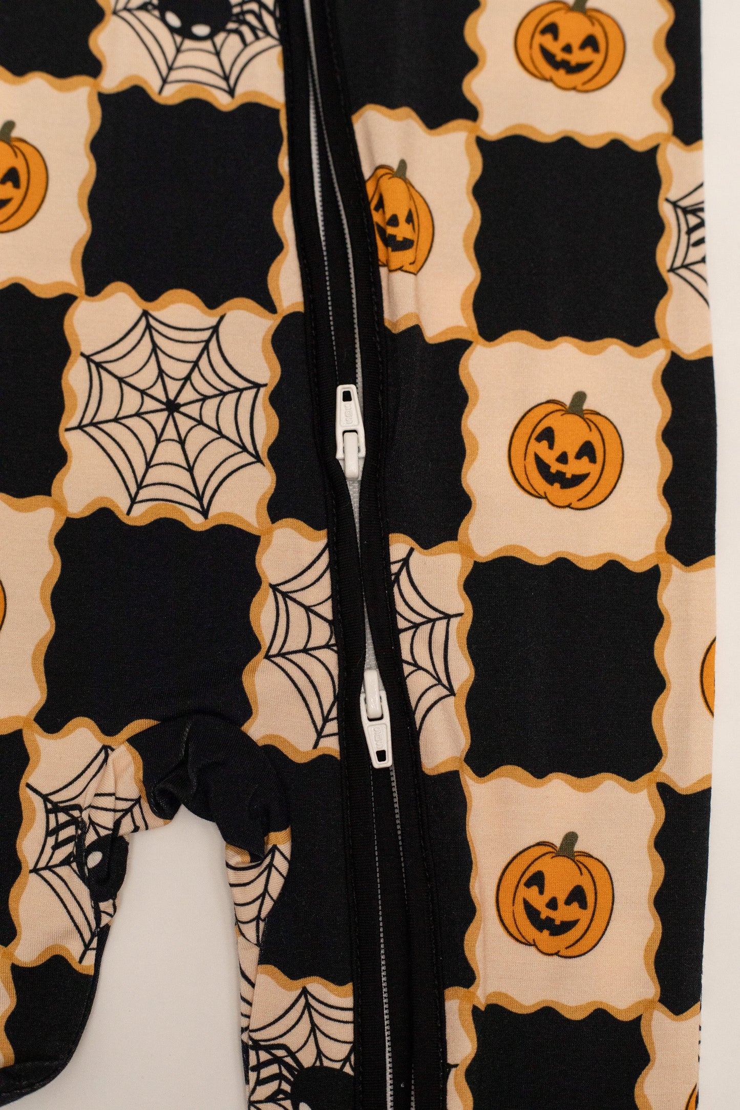 Checker Halloween Baby Bamboo Zipper Romper