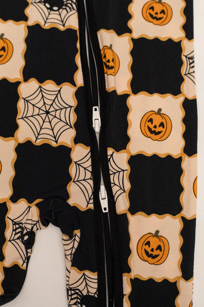 Checker Halloween Baby Bamboo Zipper Romper