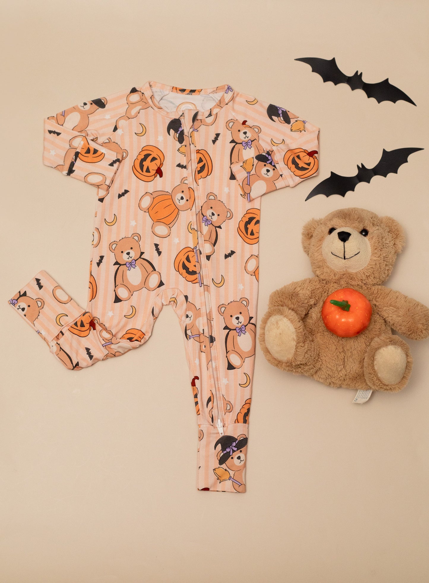 Halloween Teddy Baby Bamboo Zipper Romper