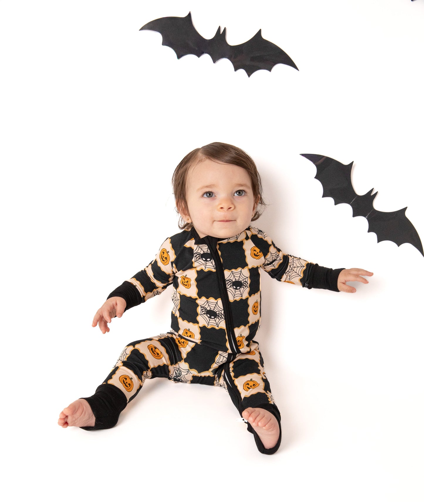 Checker Halloween Baby Bamboo Zipper Romper