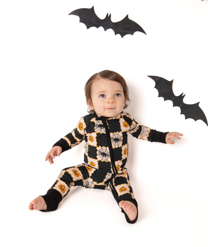Checker Halloween Baby Bamboo Zipper Romper