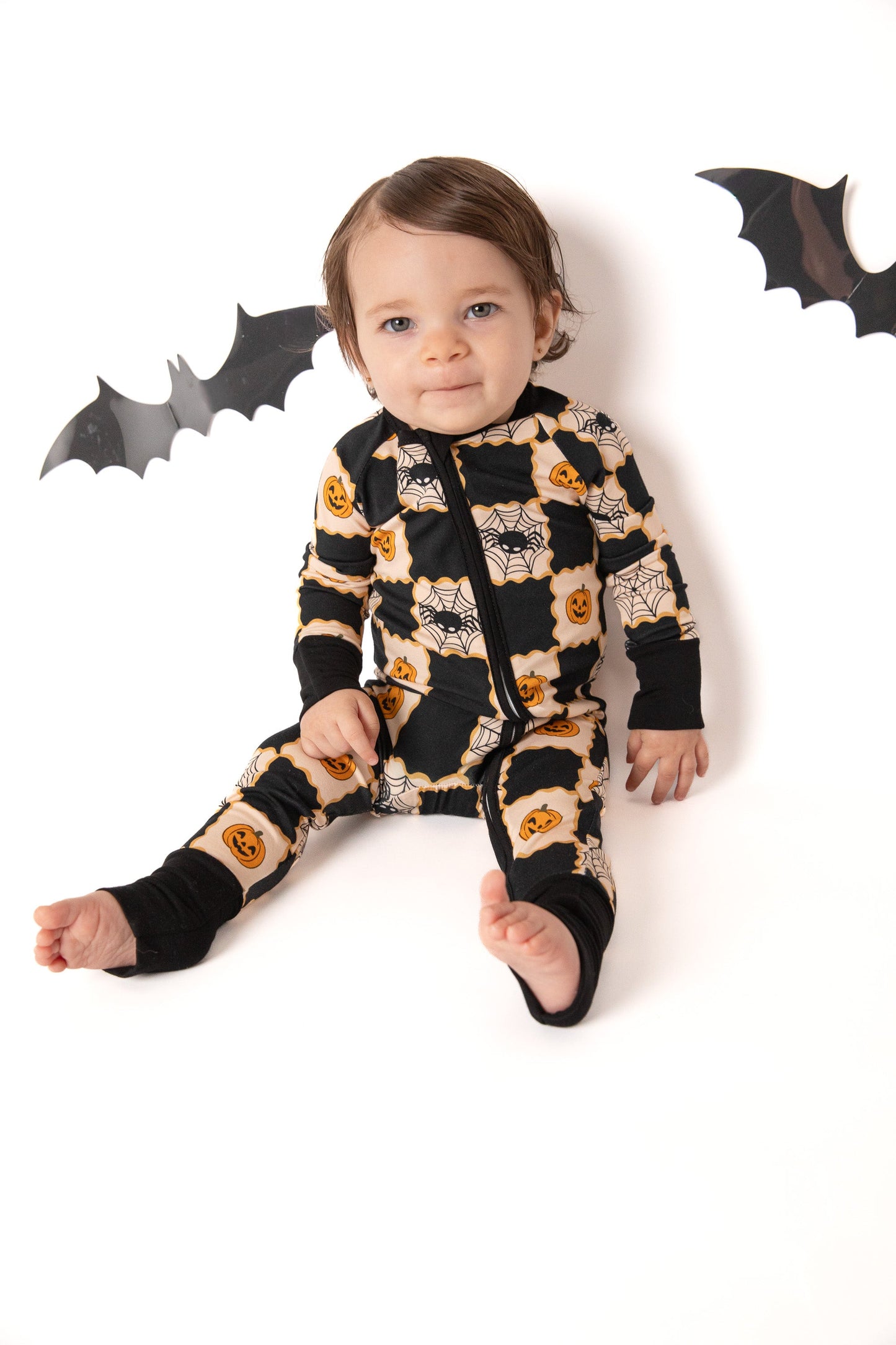 Checker Halloween Baby Bamboo Zipper Romper