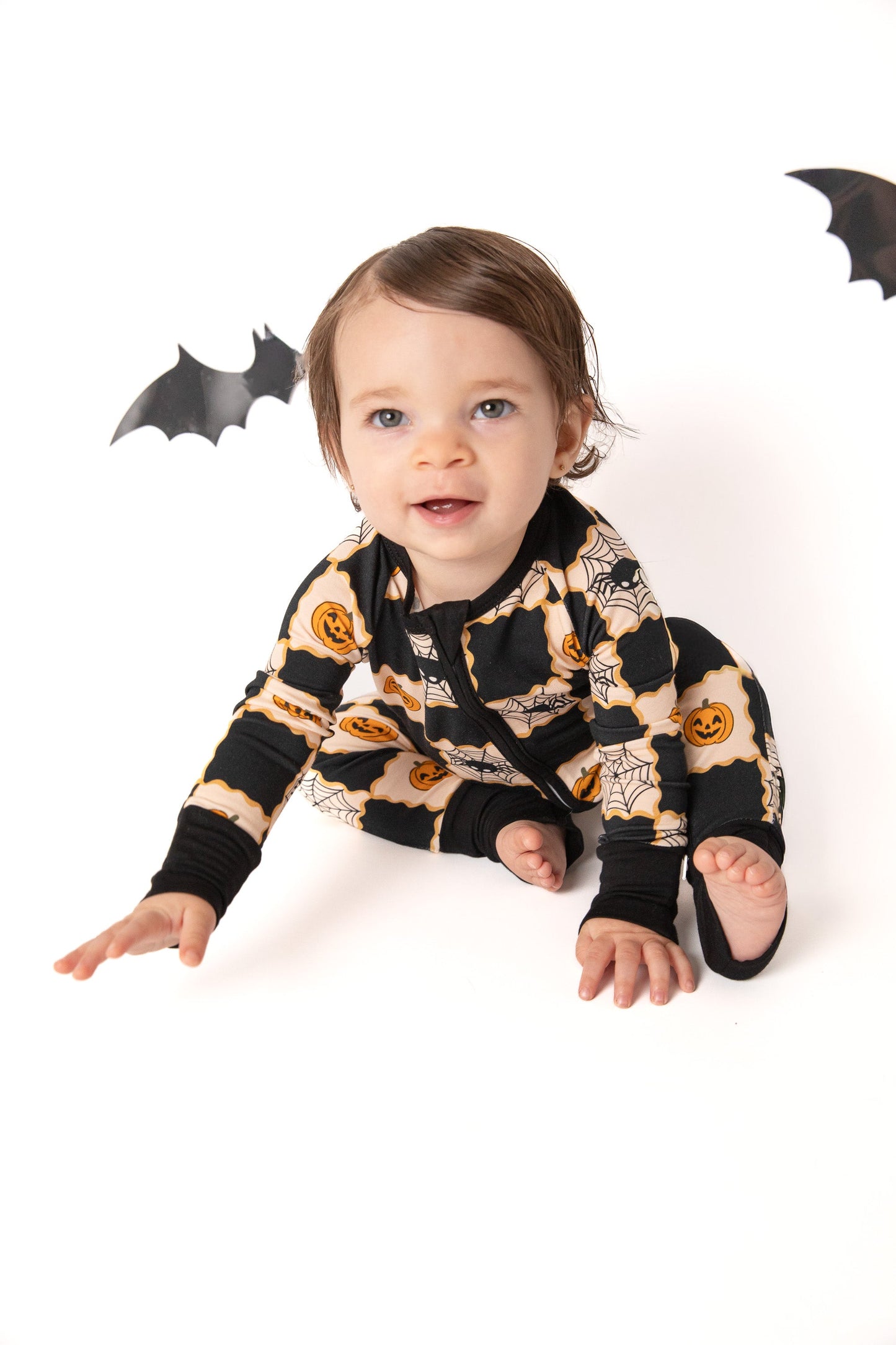 Checker Halloween Baby Bamboo Zipper Romper
