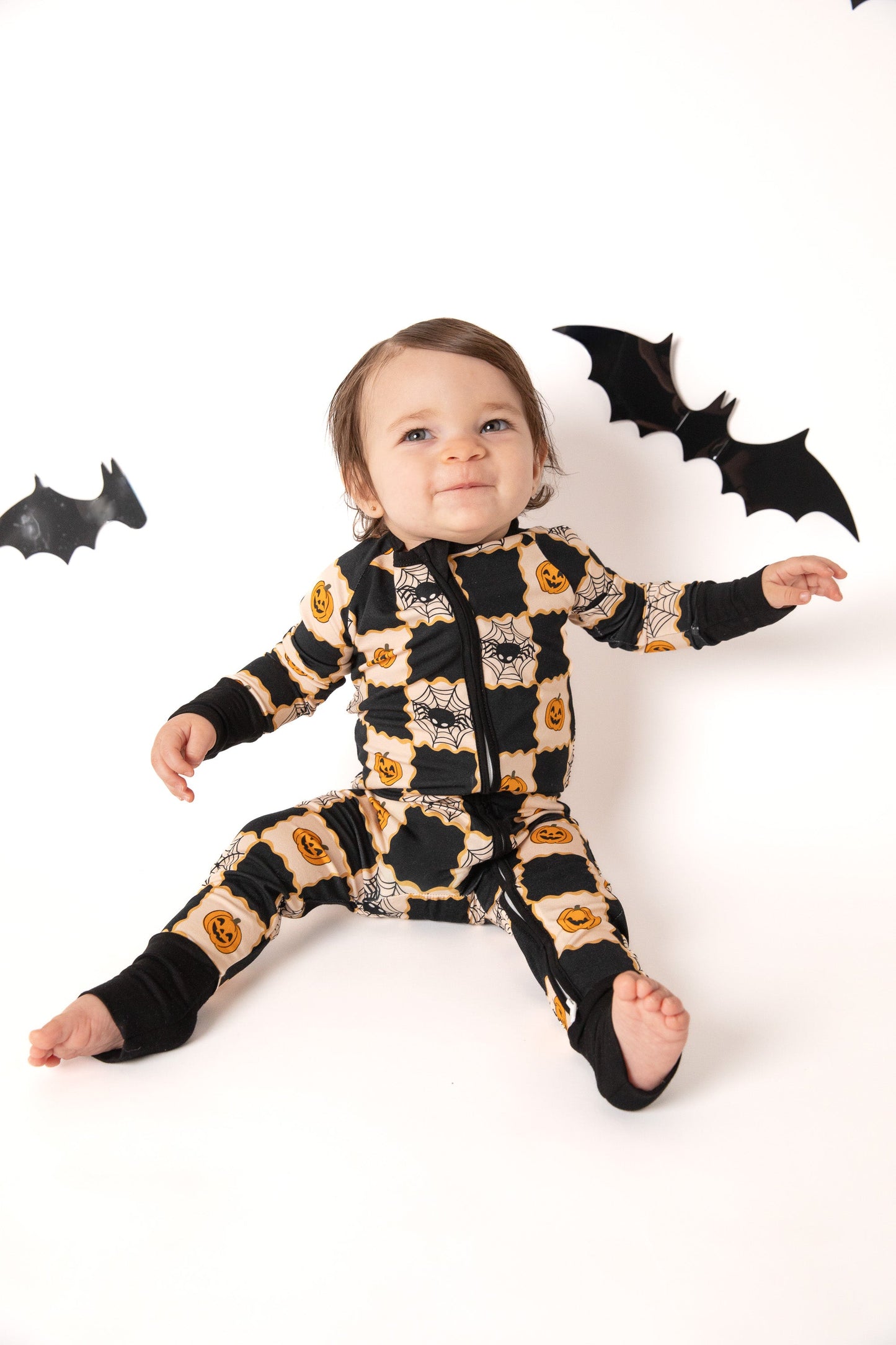 Checker Halloween Baby Bamboo Zipper Romper