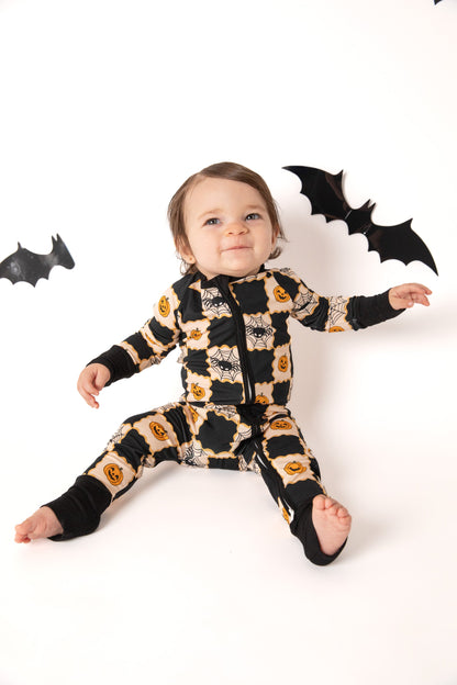 Checker Halloween Baby Bamboo Zipper Romper