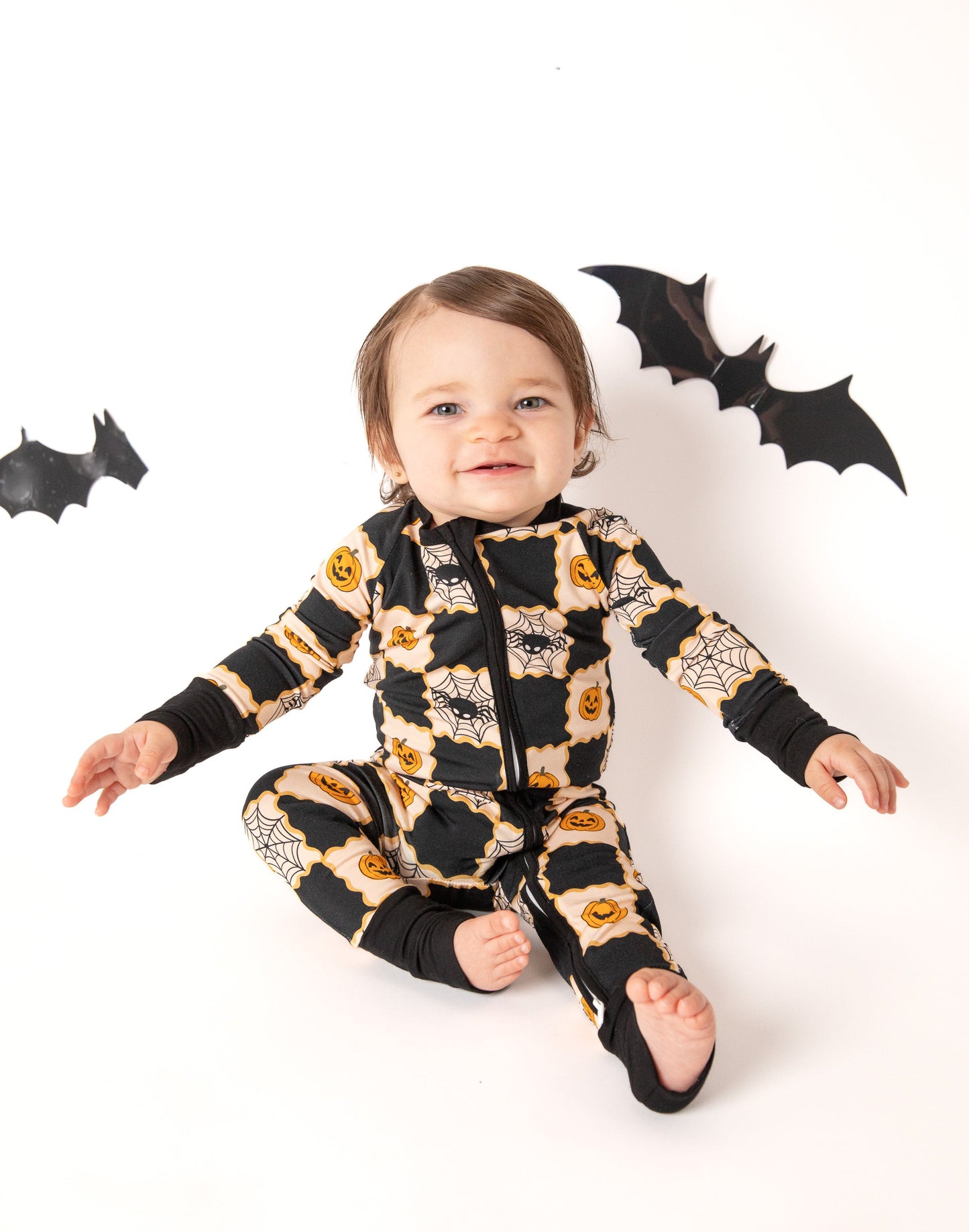 Checker Halloween Baby Bamboo Zipper Romper