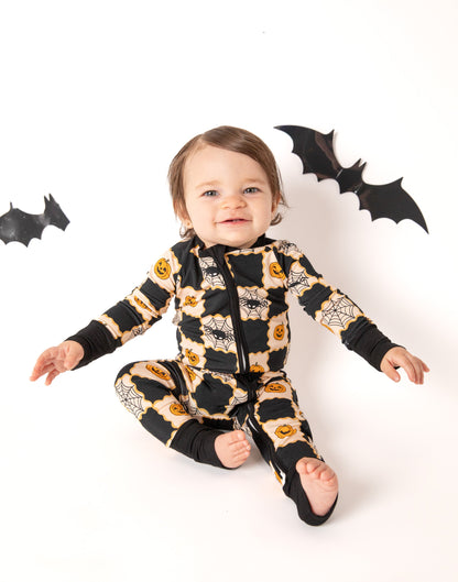 Checker Halloween Baby Bamboo Zipper Romper