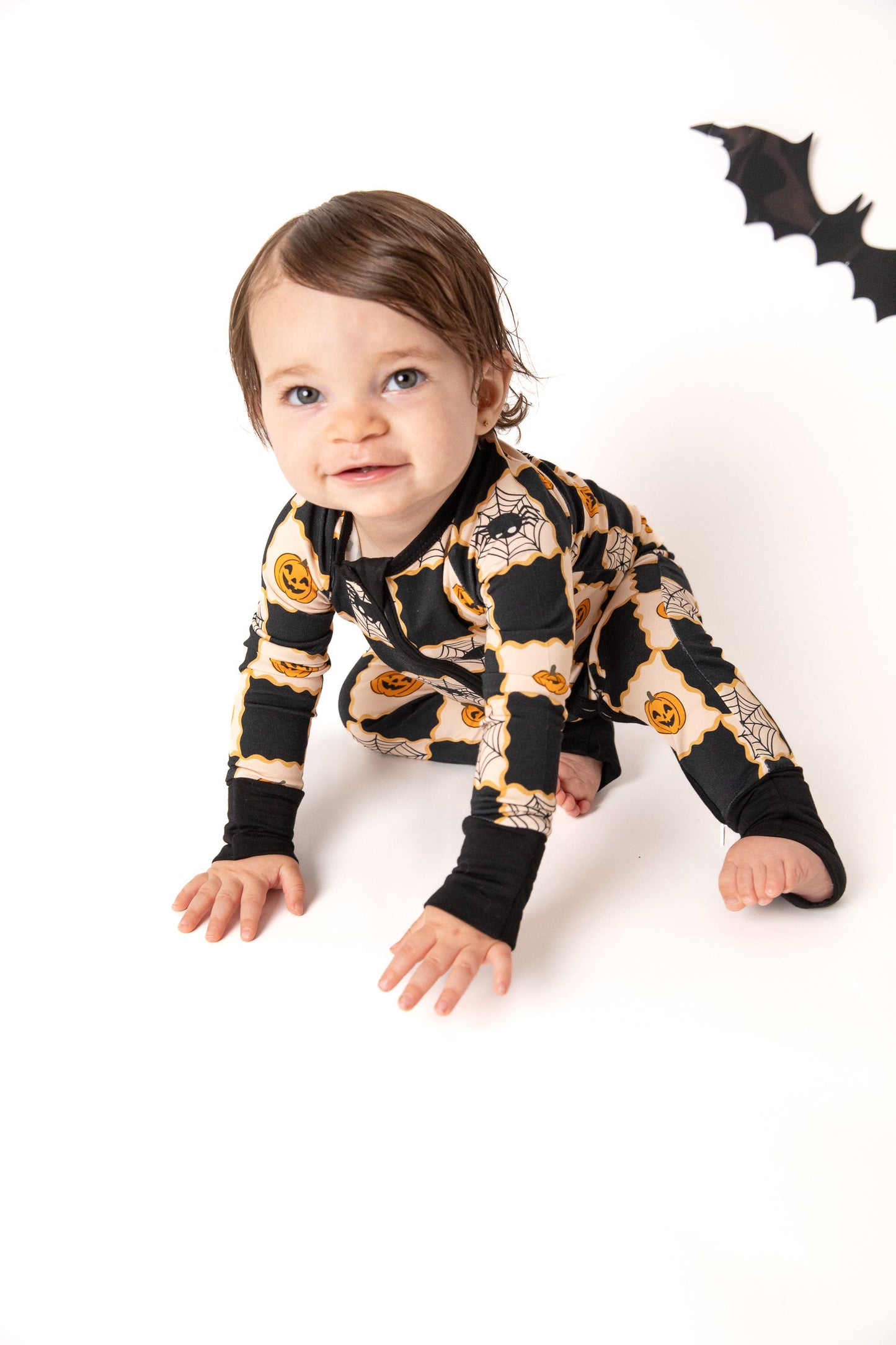 Checker Halloween Baby Bamboo Zipper Romper