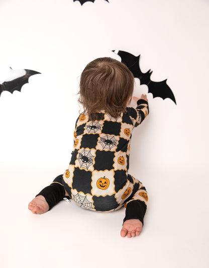 Checker Halloween Baby Bamboo Zipper Romper
